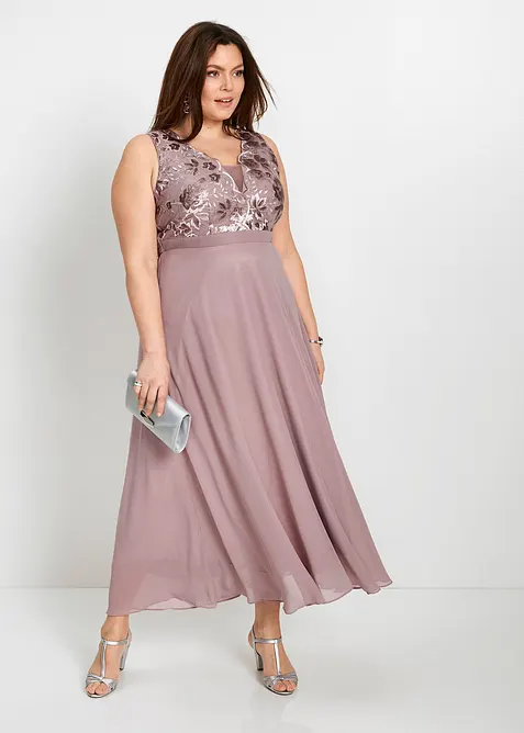 Maxiklänning med paljettbroderi, bonprix