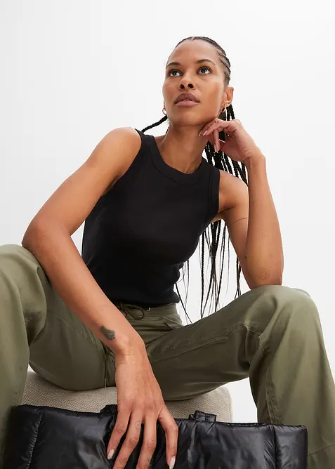 Ribbstickat linne i ekologisk bomull, bonprix