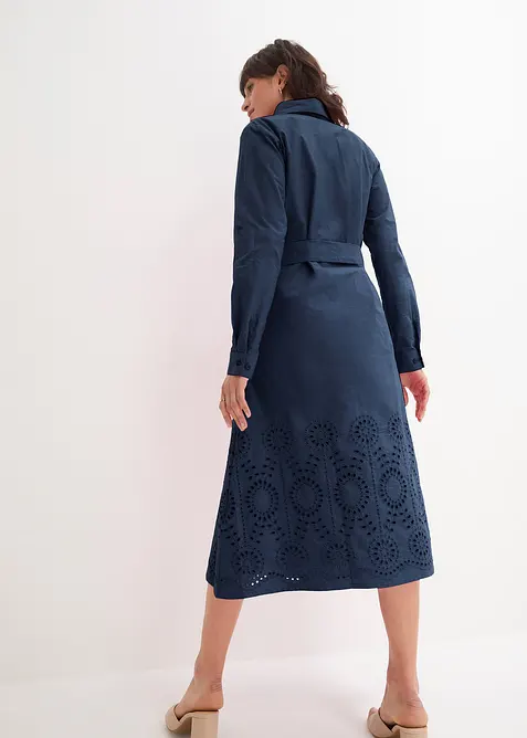 Skjortklänning med hålbroderi, bonprix