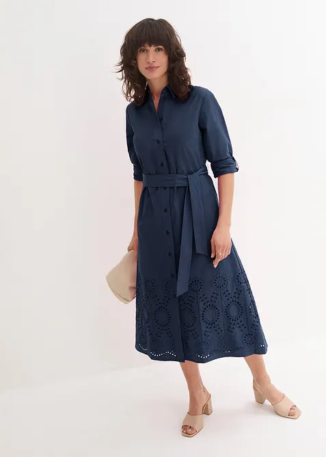 Skjortklänning med hålbroderi, bonprix