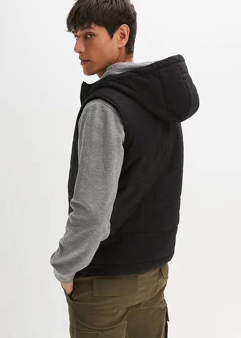 Täckväst med huva och detaljer i skinnimitation, bonprix