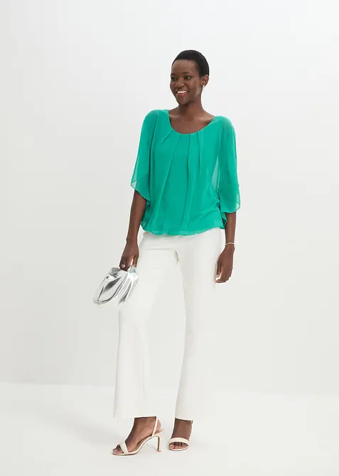 Chiffongblus med linne, bonprix