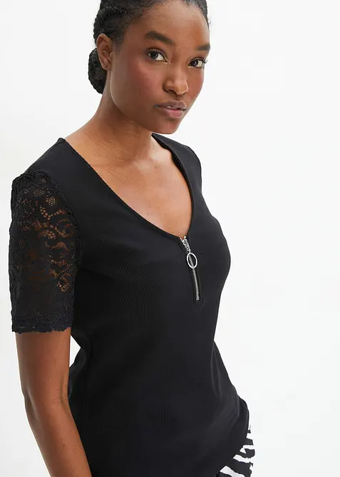 Ribbstickad topp av bomull, bonprix