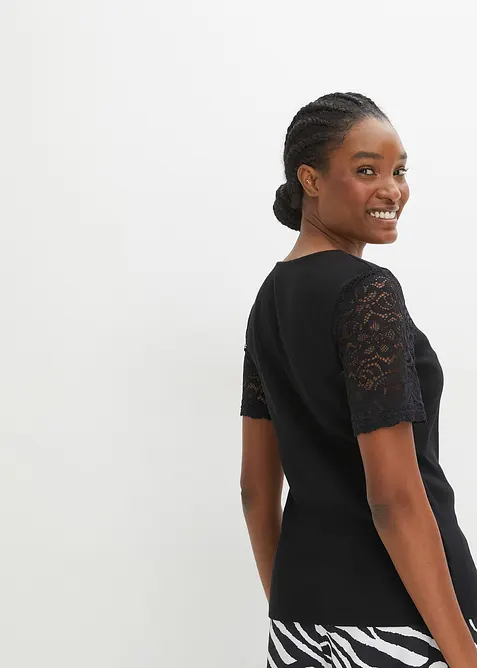 Ribbstickad topp av bomull, bonprix