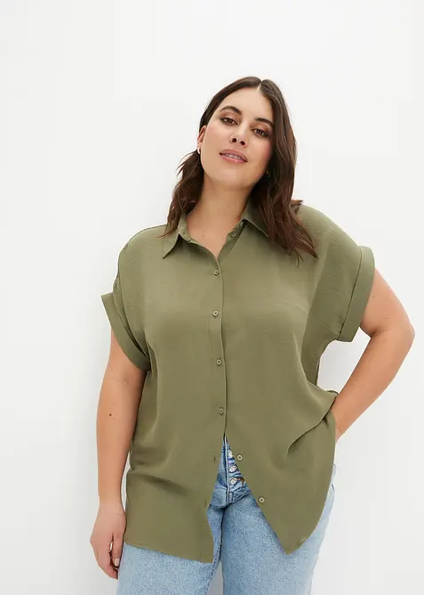 Kort&auml;rmad blus med &aring;tervunnen polyester, bonprix