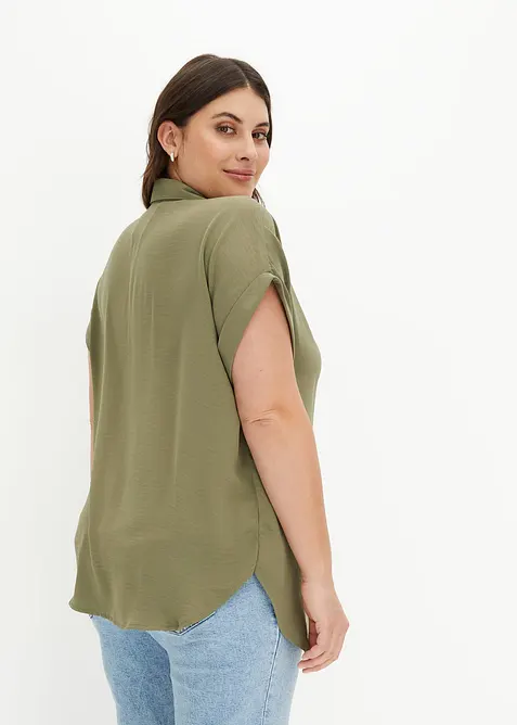 Kort&auml;rmad blus med &aring;tervunnen polyester, bonprix