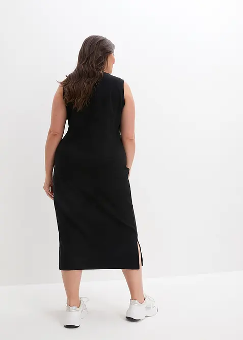 Ribbad jerseykl&auml;nning med sprund och bomull, bonprix