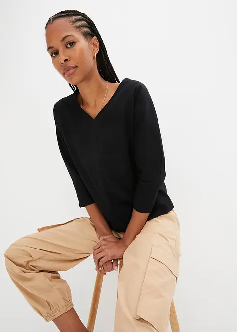 Topp med 3/4-ärmar och ekologisk bomull, bonprix