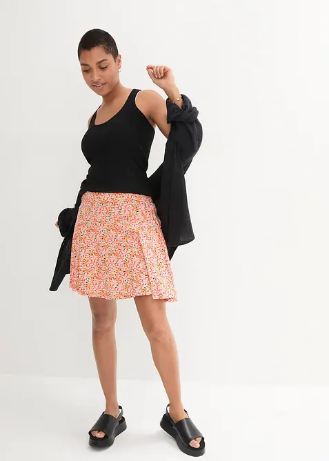 Kort byxkjol med h&ouml;g midja i mjuk viskos, bonprix