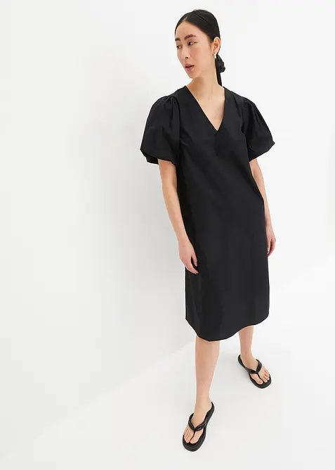 Mellanlång vävd klänning av ekologisk bomull, bonprix