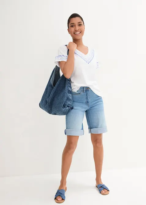 Bekvämt skuren T-shirt med broderi och ekologisk bomull, bonprix