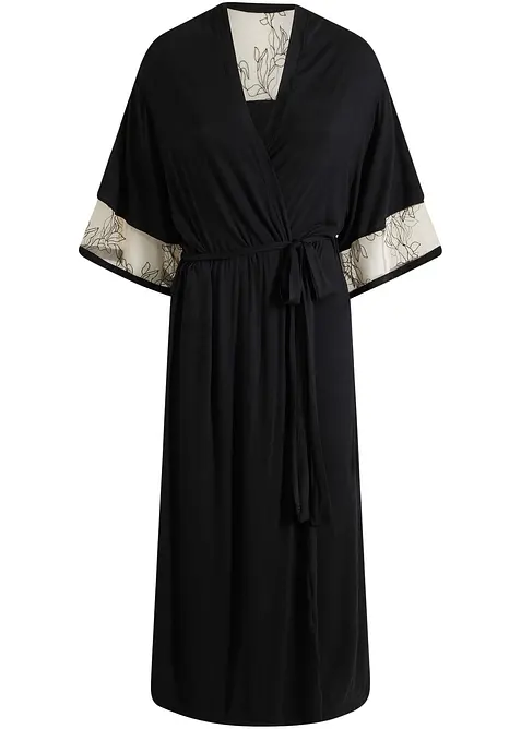 Lång viskoskimono med broderi, bonprix