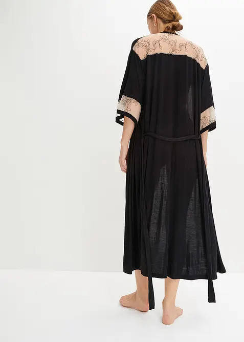 Lång viskoskimono med broderi, bonprix