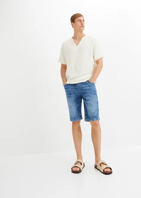 Dra på-bermudas i tunn denim, Slim Fit, bonprix