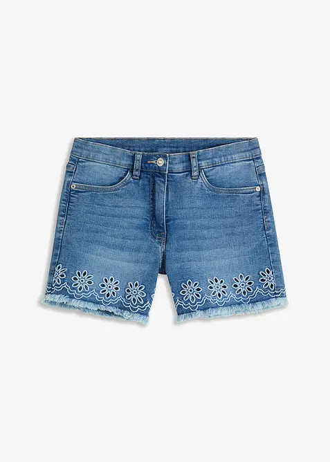 Jeansshorts med h&aring;lbroderi, bonprix