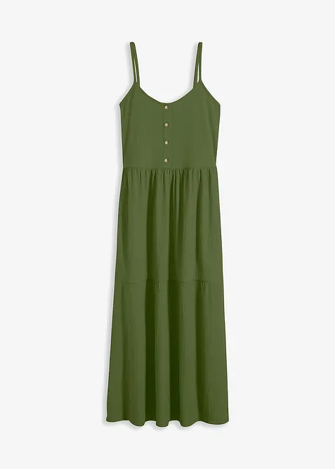 Jerseyklänning med volanger och prydnadsknappar, bonprix