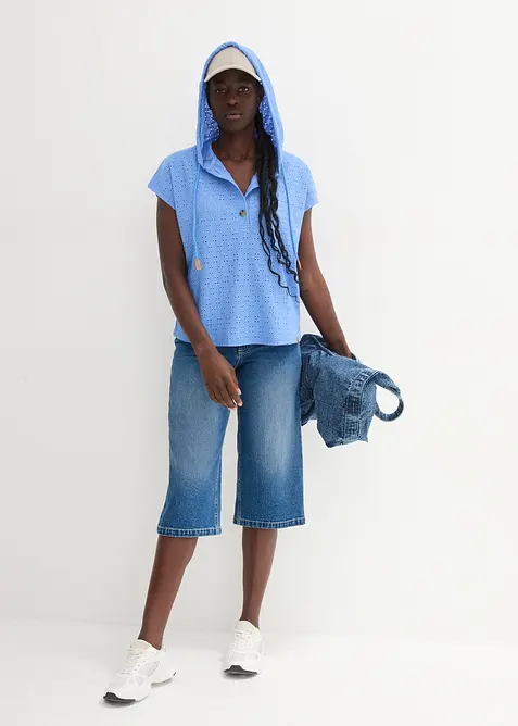 Topp med knappslå och luva, bonprix