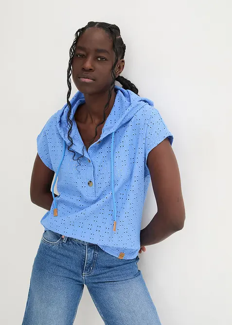 Topp med knappslå och luva, bonprix