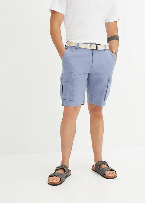 Cargobermudas med linneandel och sk&auml;rp, Regular Fit, bonprix