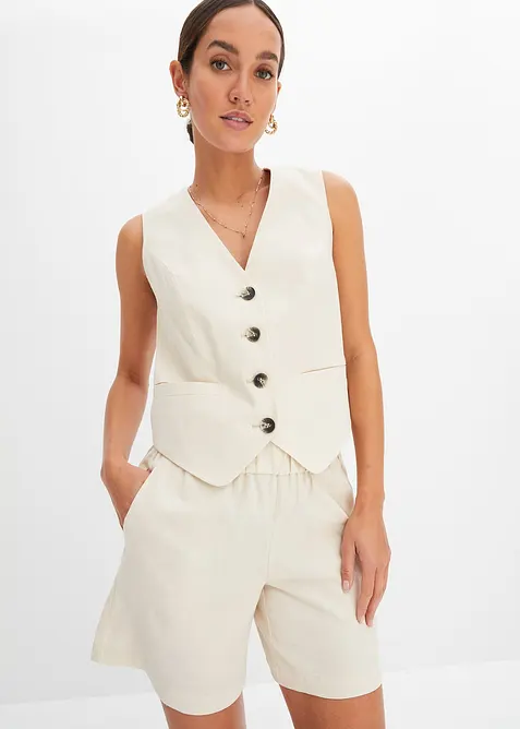Väst och shorts i linneblandning, bonprix