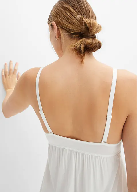 Neglig&eacute; i viskos med snyggt h&aring;lbroderi, bonprix