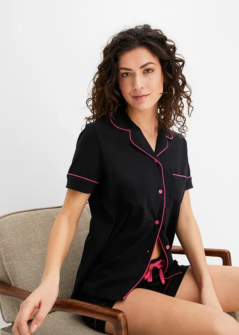 Pyjamas med knappsl&aring; och shorts, bonprix