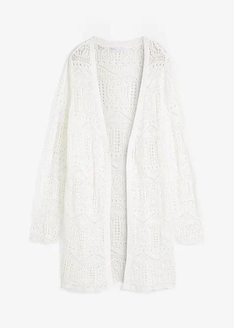 Lång hålmönstrad cardigan, bonprix