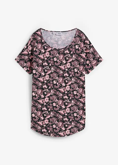 Avslappnad topp i flamgarn med rundad nederkant i ekologisk bomull, bonprix