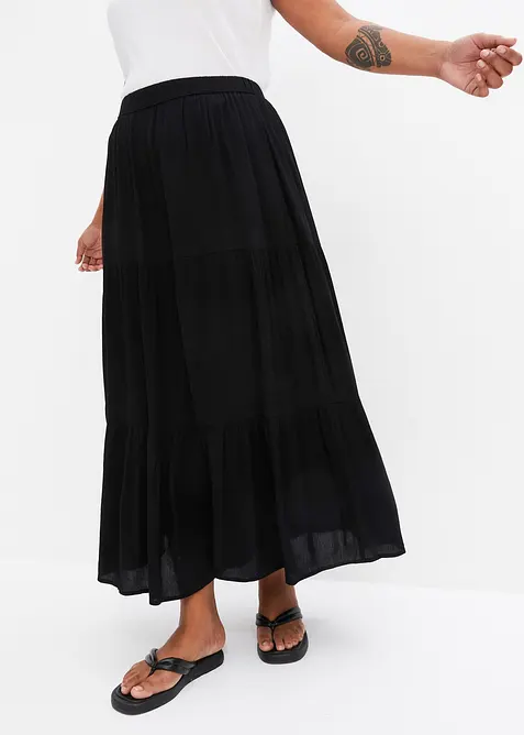 Maxikjol med v&aring;der i viskos med struktur, bonprix