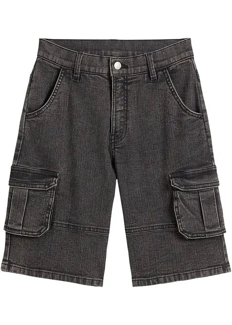 Jeansshorts med reglerbar linning och cargomodell, Loose Fit, bonprix