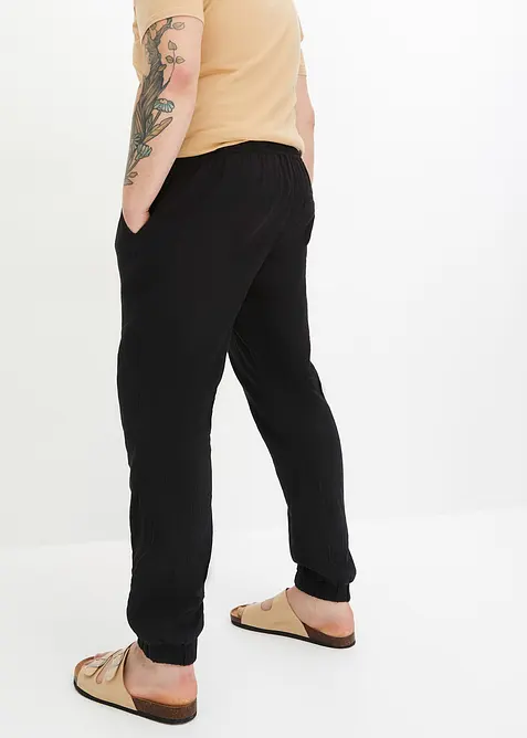 Dra p&aring;-byxa i bomullsmuslin, normal passform, avsmalnande ben, bonprix