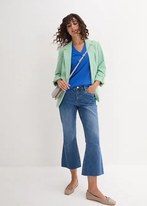 Vid lång topp med V-ringning (5-pack), kortärmad, bonprix