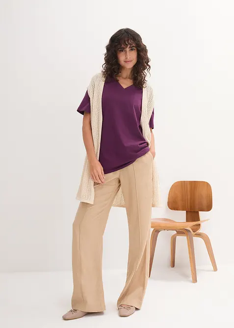 Vid l&aring;ng topp med V-ringning (5-pack), kort&auml;rmad, bonprix