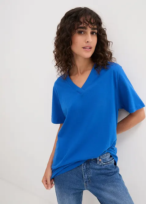 Vid lång topp med V-ringning (5-pack), kortärmad, bonprix