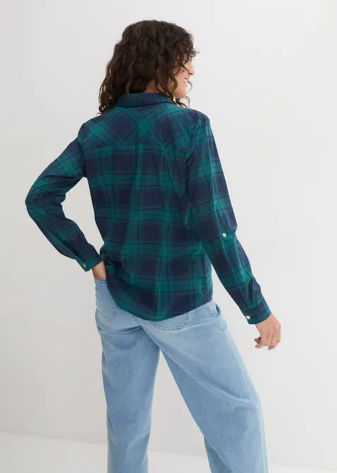 Rutig skjortblus i ren bomull, bonprix