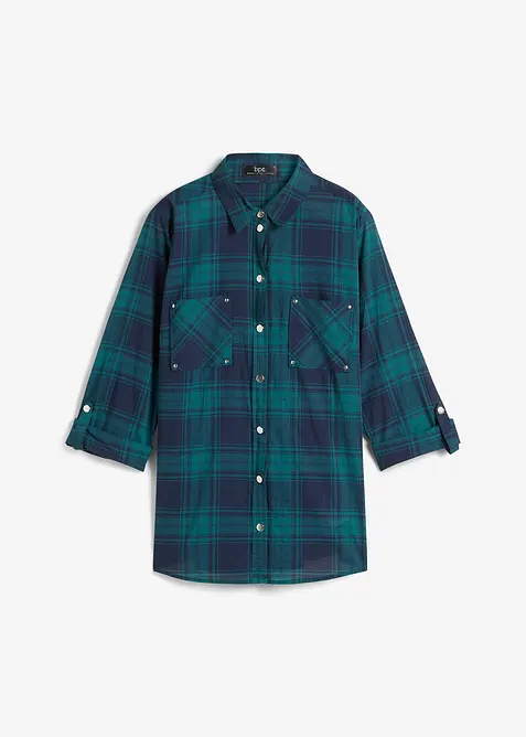 Rutig skjortblus i ren bomull, bonprix