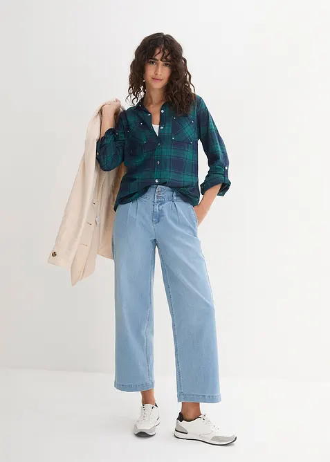 Rutig skjortblus i ren bomull, bonprix