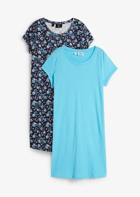 Jerseyklänning i bomull med sprund i sidorna (2-pack), bonprix