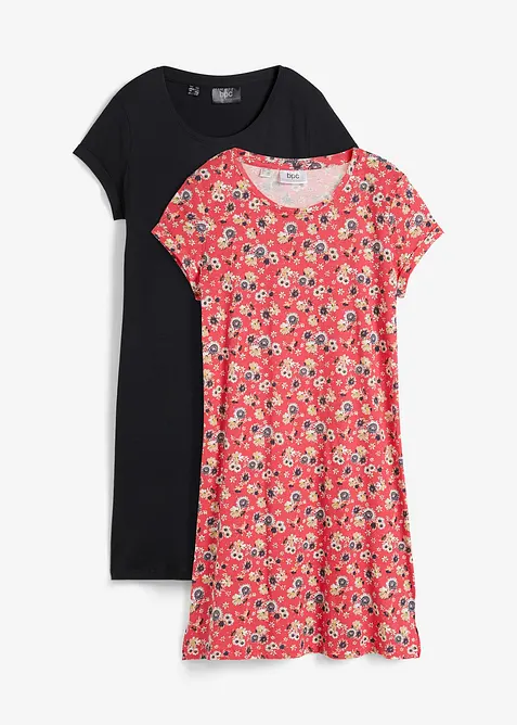 Jerseykl&auml;nning i bomull med sprund i sidorna (2-pack), bonprix