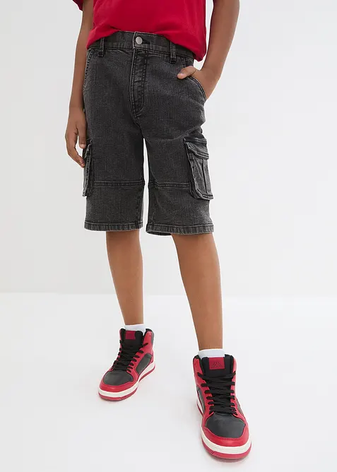 Jeansshorts med reglerbar linning och cargomodell, Loose Fit, bonprix