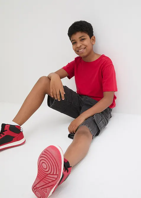 Jeansshorts med reglerbar linning och cargomodell, Loose Fit, bonprix