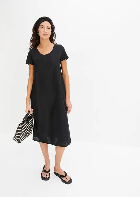 Klänning i luftig linnemix, bonprix