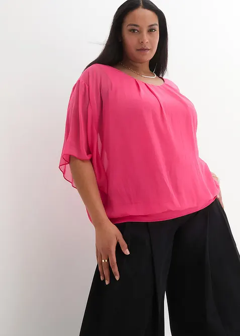 Chiffongblus med linne, bonprix