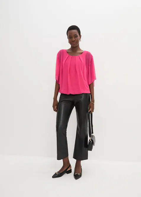 Chiffongblus med linne, bonprix