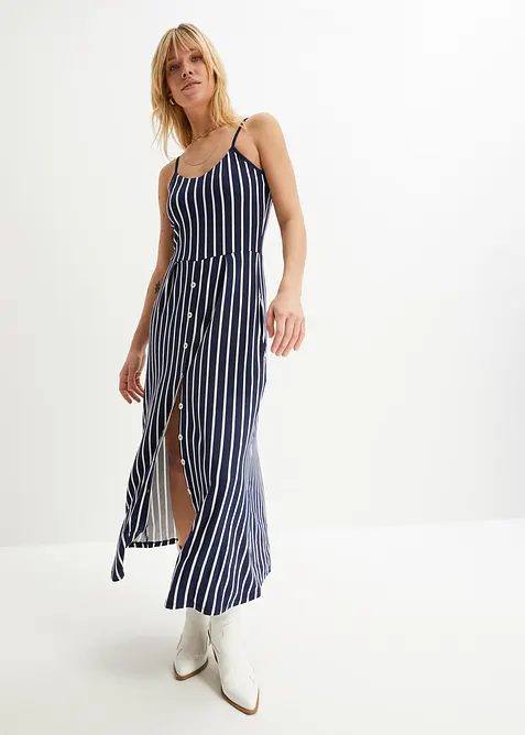 Somrig jerseykl&auml;nning med knappsl&aring; och r&auml;nder, bonprix