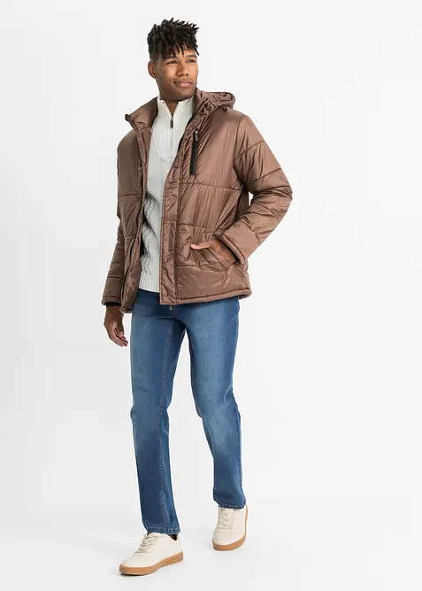 Tröja med krage och dragkedja, stickat flätmönster, bonprix