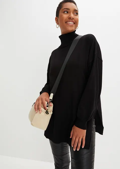 Lång polotröja i viskosmix, bonprix