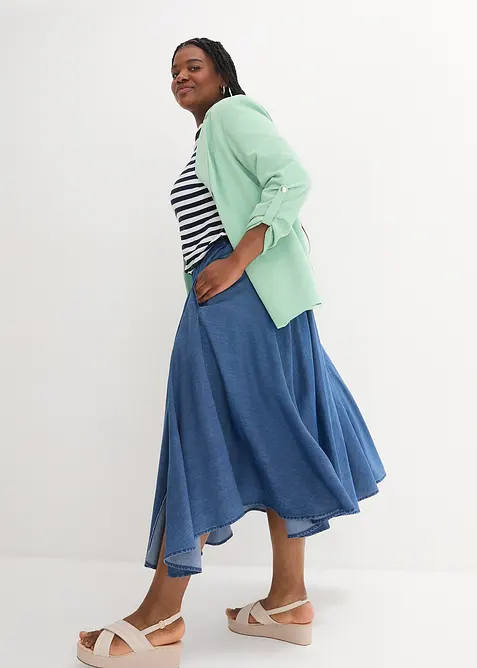 Jeanskjol med bekv&auml;m h&ouml;g midja, bonprix