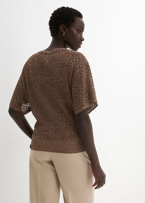 Hålmönstrad tröja med 2-i-1-look, bonprix