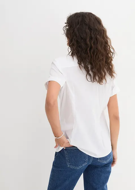 Stretchblus i bomullsmix, kortärmad, bonprix